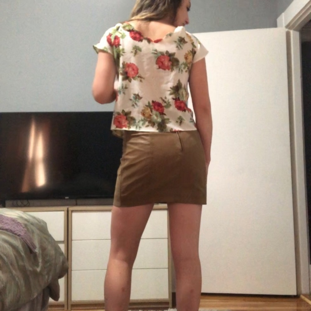 Brown faux-suede mini skirt